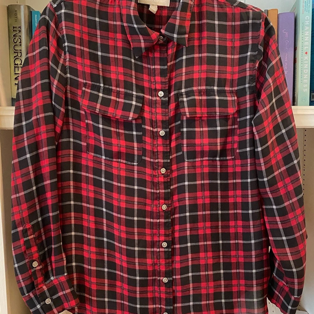 Red and Black Plaid Button-Up Shirt